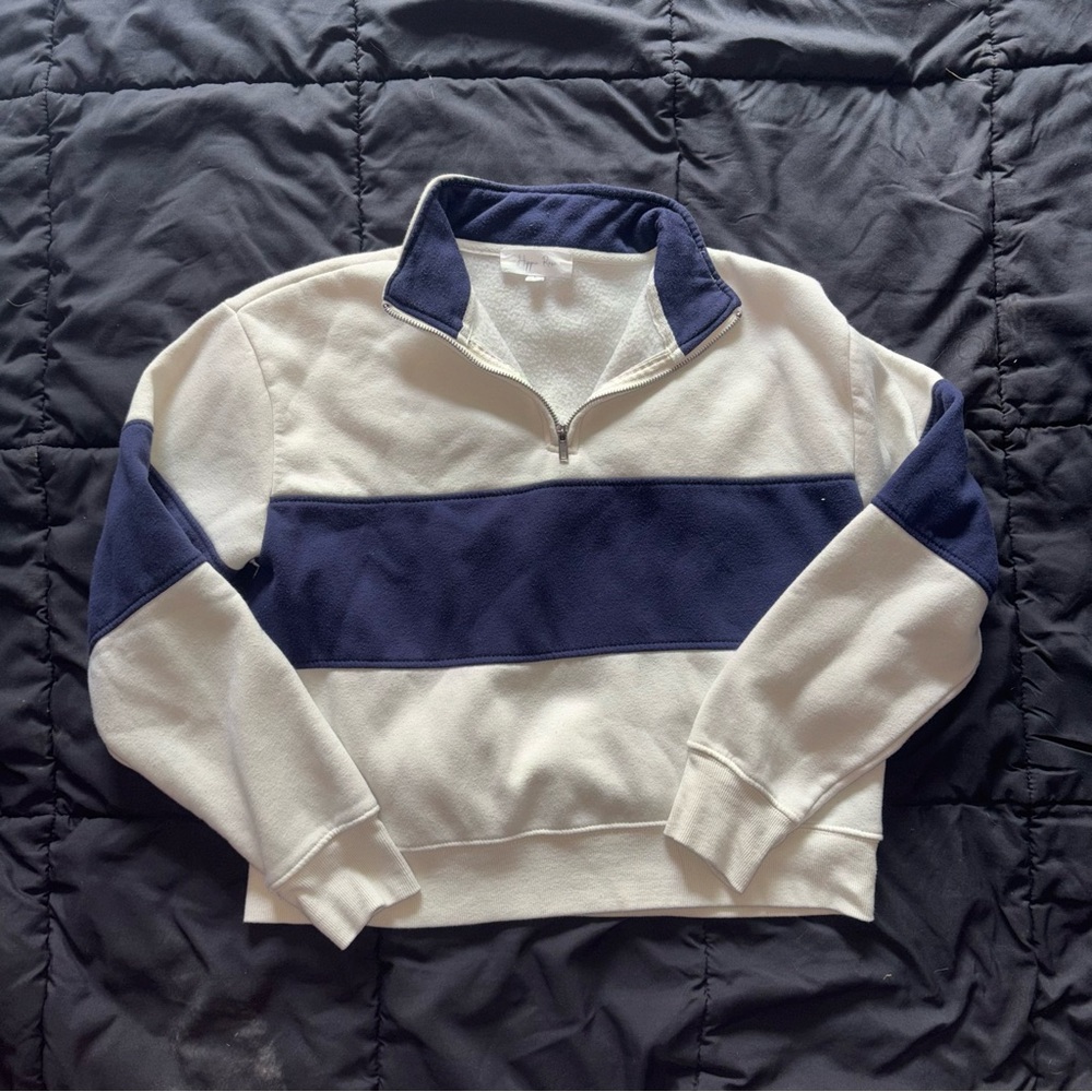 Hippie Rose Navy and Cream Zip Up Sweater